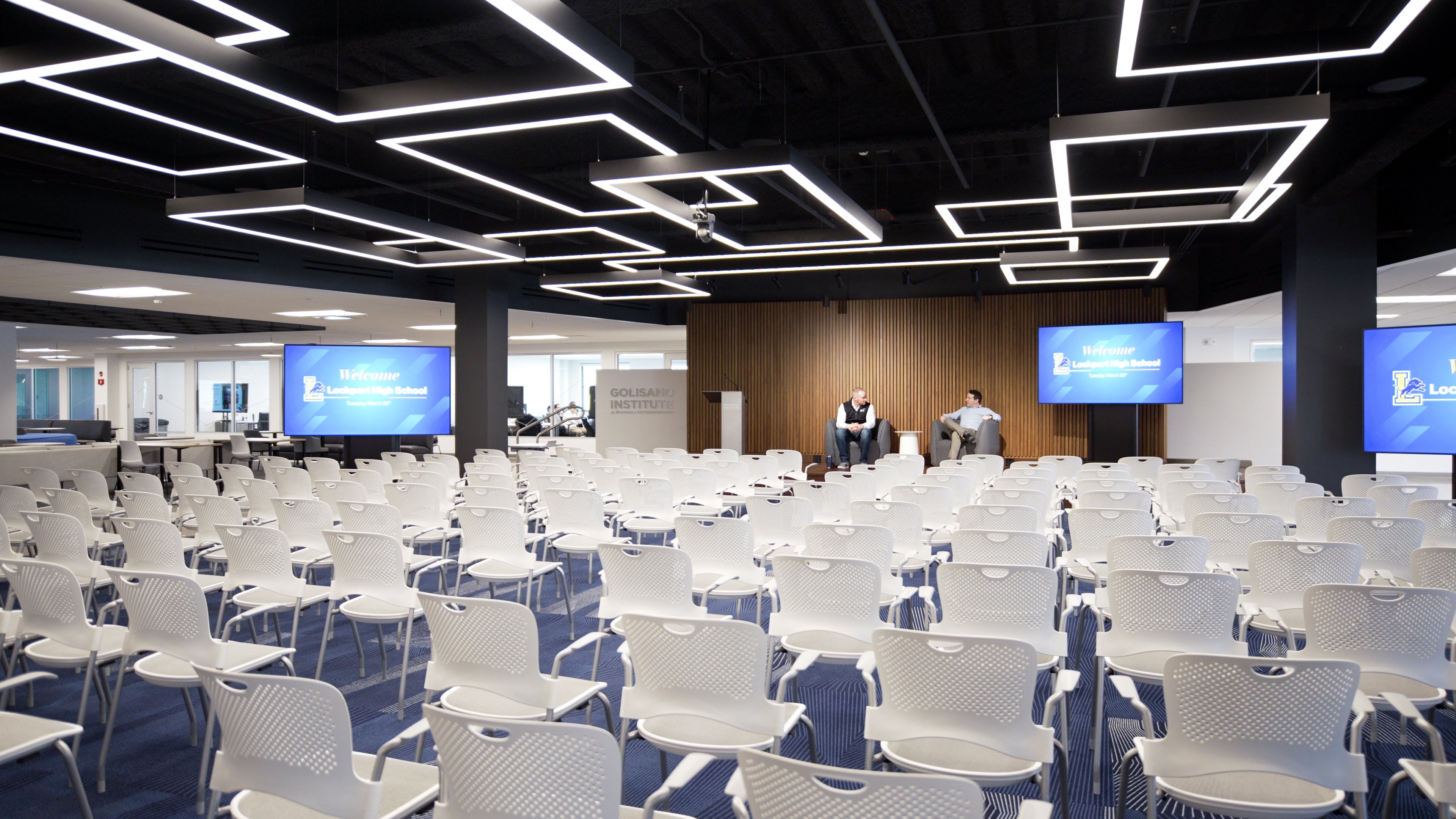 Architectural  image of the AI Innovation Hub, a hybrid learning space.